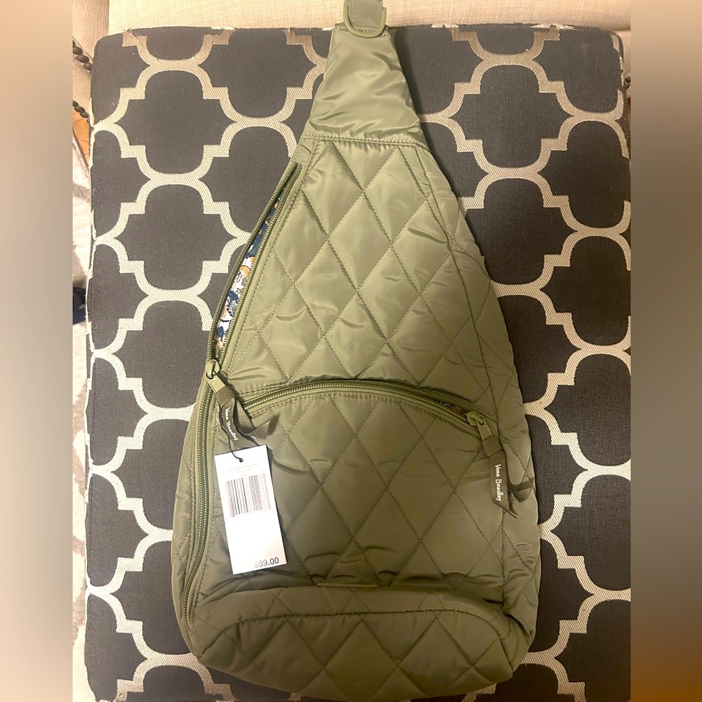 Vera Bradley sling bag; olive green